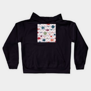 Fish galore in silver ocean Kids Hoodie